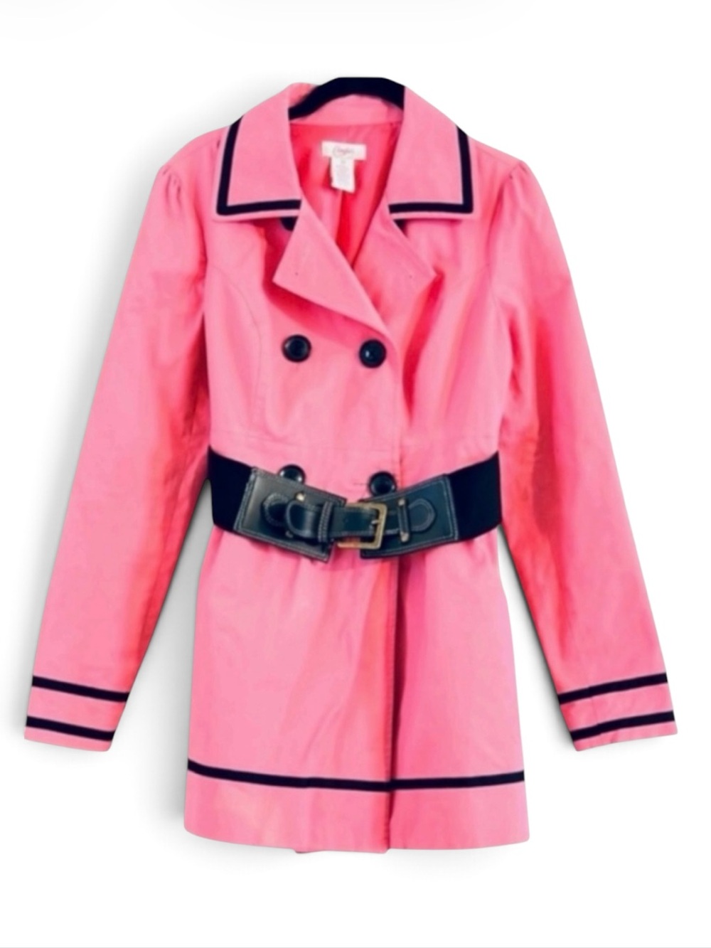 Candie's Pink Double-Breasted Peplum Jacket with Black Contrast Trim M Y2K